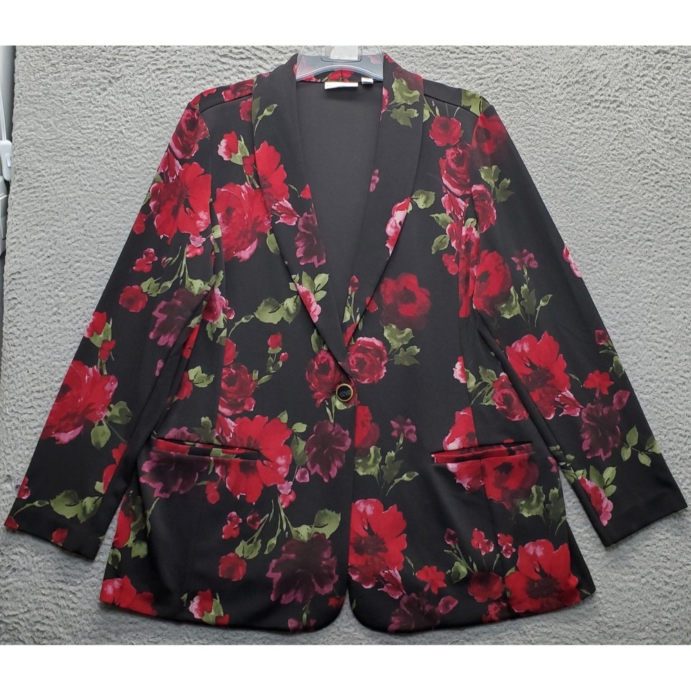 Susan Graver Blazer Jacket Womens XL Multi Floral Shawl Collar Single Breasted